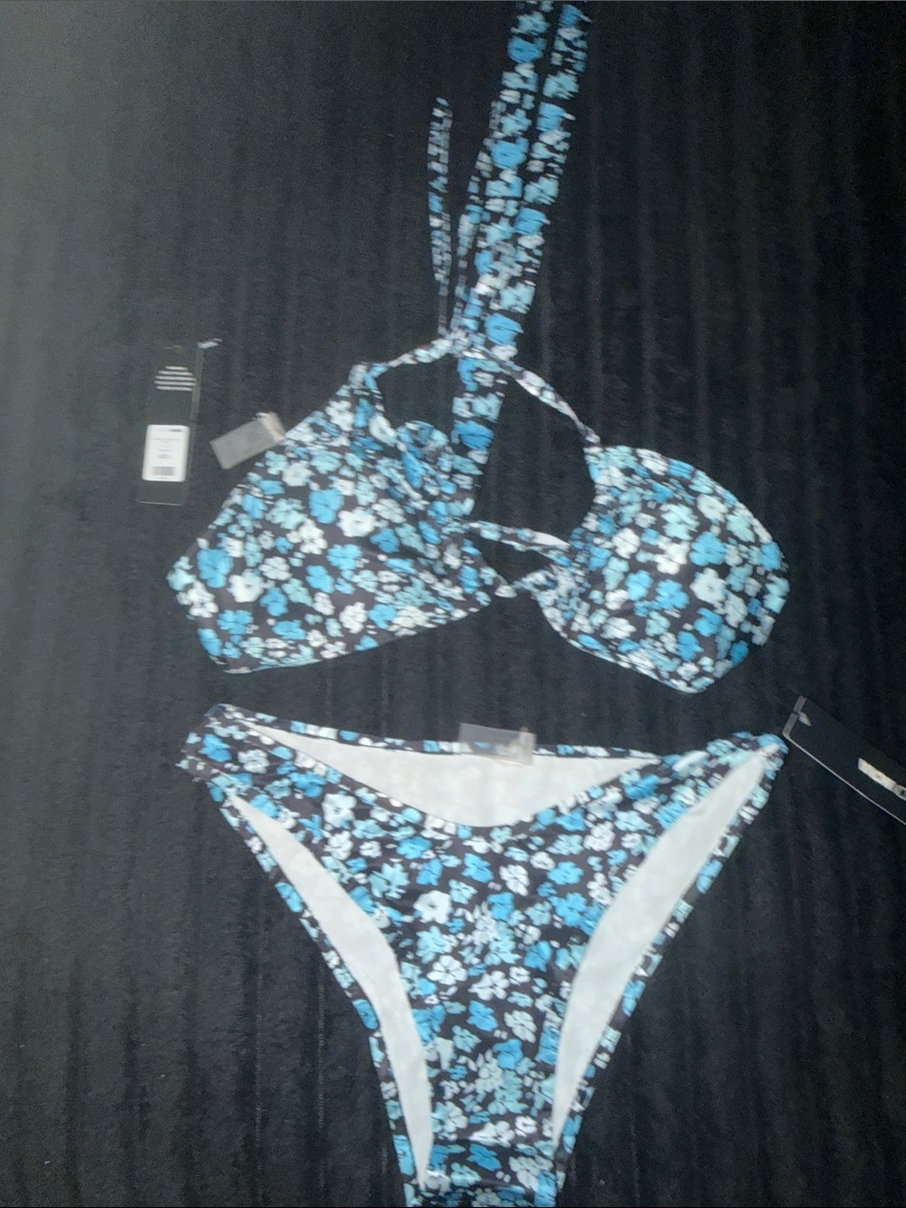 Fashion Nova Blue and White Floral Two-Piece Bikini